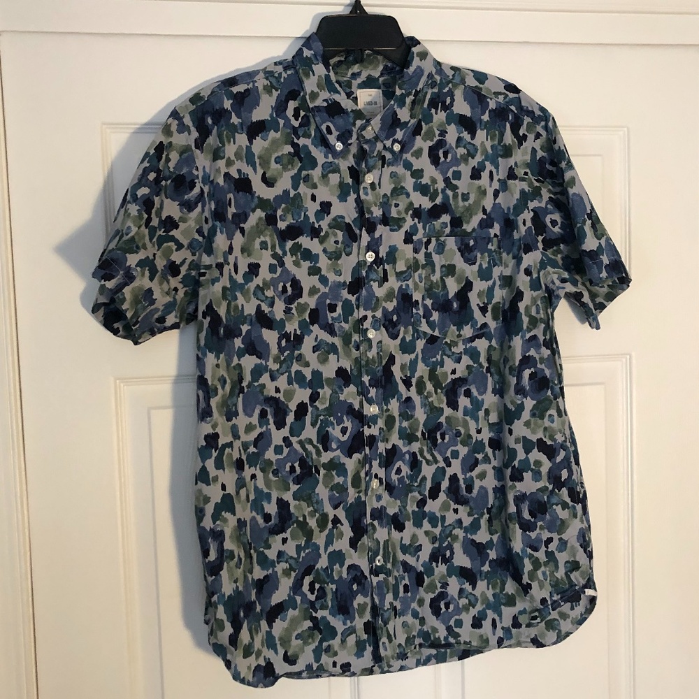 Gap Watercolor Short Sleeve Shirt, Blue Green, XL
